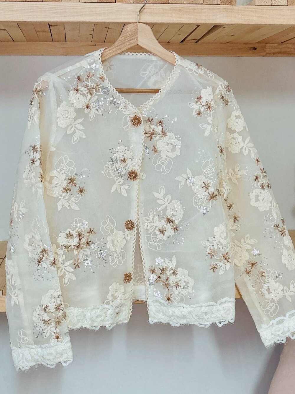 Floral Embroidered Beaded Sheer Jacket – Size Small